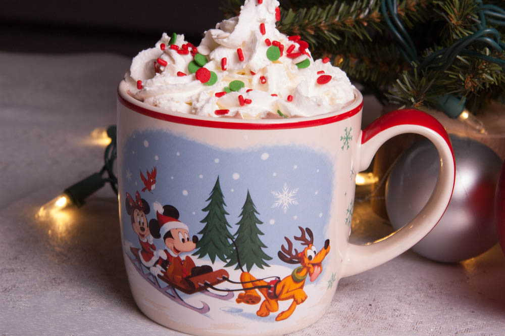 Christmas Mickey Mug with Hot Cocoa and Whipped Cream with Sprinkles on Top