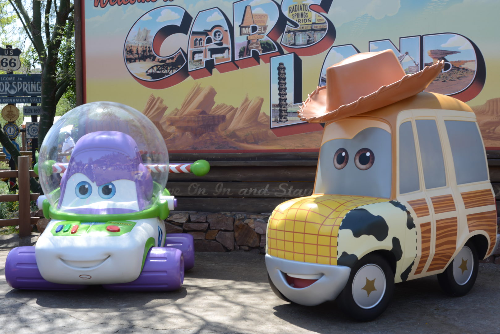 Buzz and Woody Cars Land PhotoPass Entrance Dressed Up for Disneyland's Pixar Fest