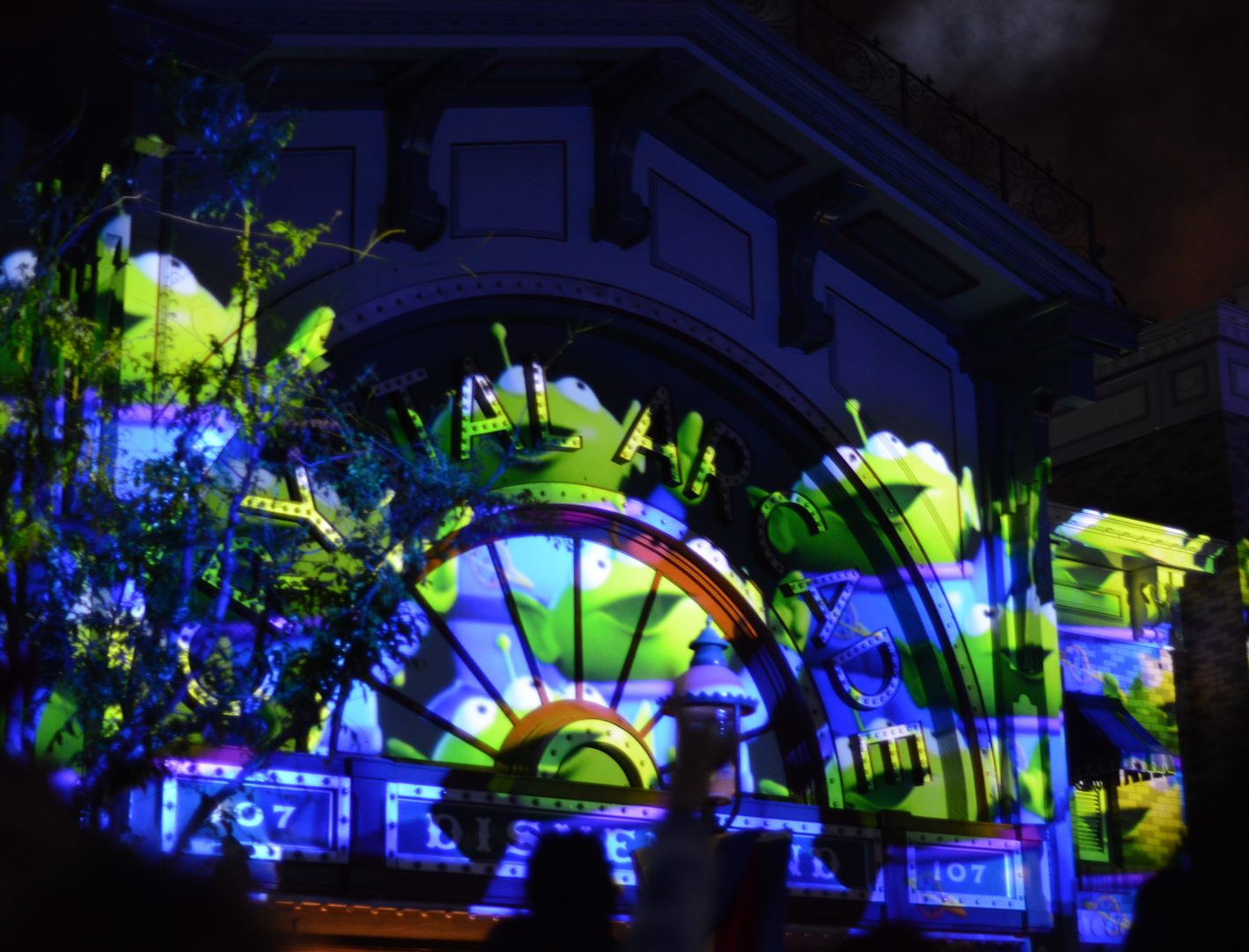 Green Aliens Projected on Main Street for Together Forever Fireworks at Pixar Fest in Disneyland