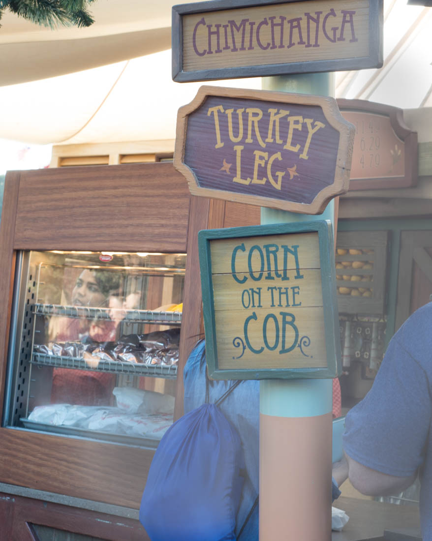 Disneyland Corn on the Cob, Turkey Leg, and Chimichanga Sign - Disney Snacks