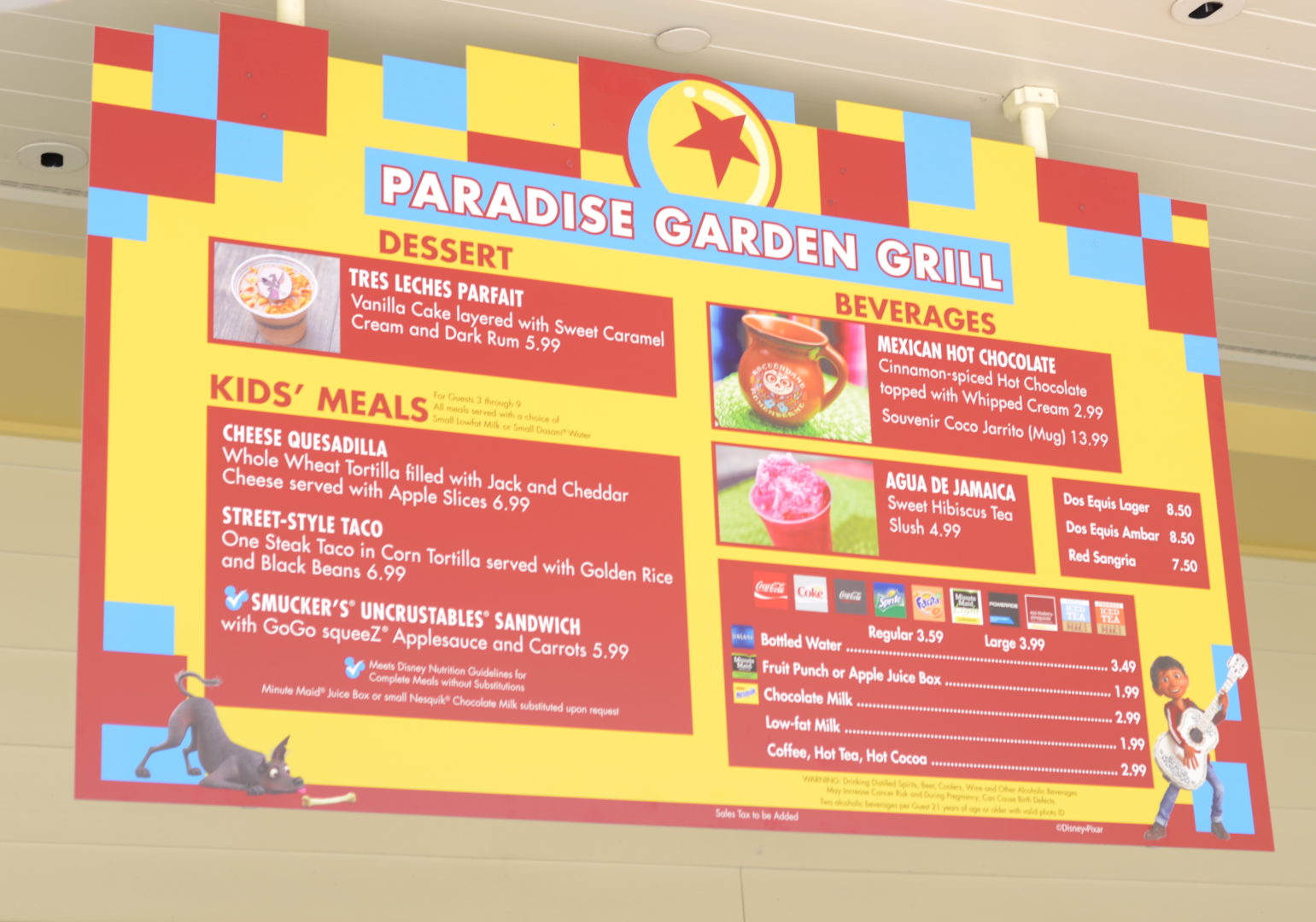 Paradise Garden Grill Special Menu at Disneyland's Pixar Fest