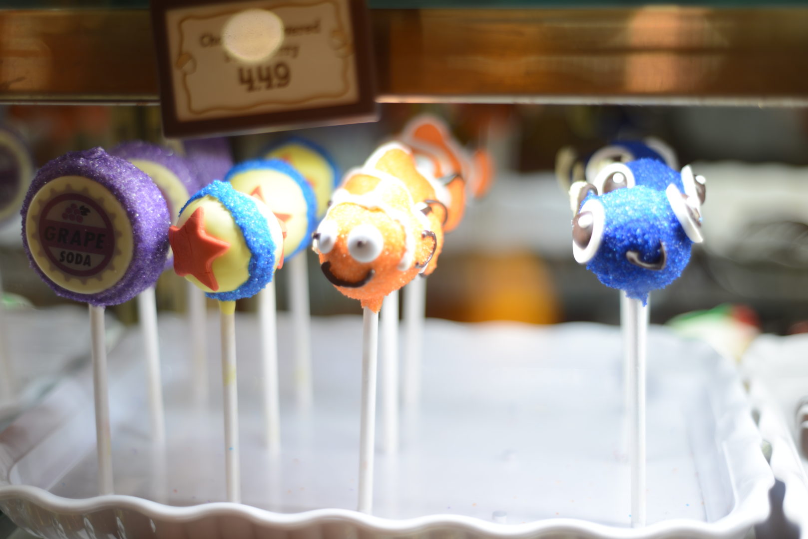 Finding Nemo and Luxo Pixar Cake Pops in a Display Case at Disneyland's Pixar Fest