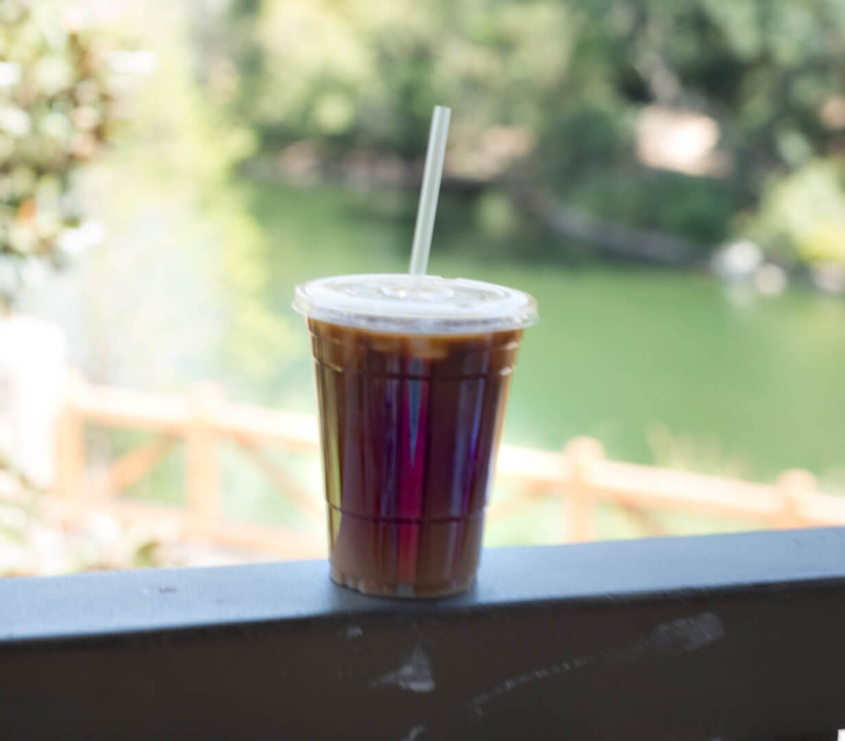 Specialty Cold Brew from Hungry Bear in front of Tom Sawyer Island | Where to Find Good Coffee at Disneyland