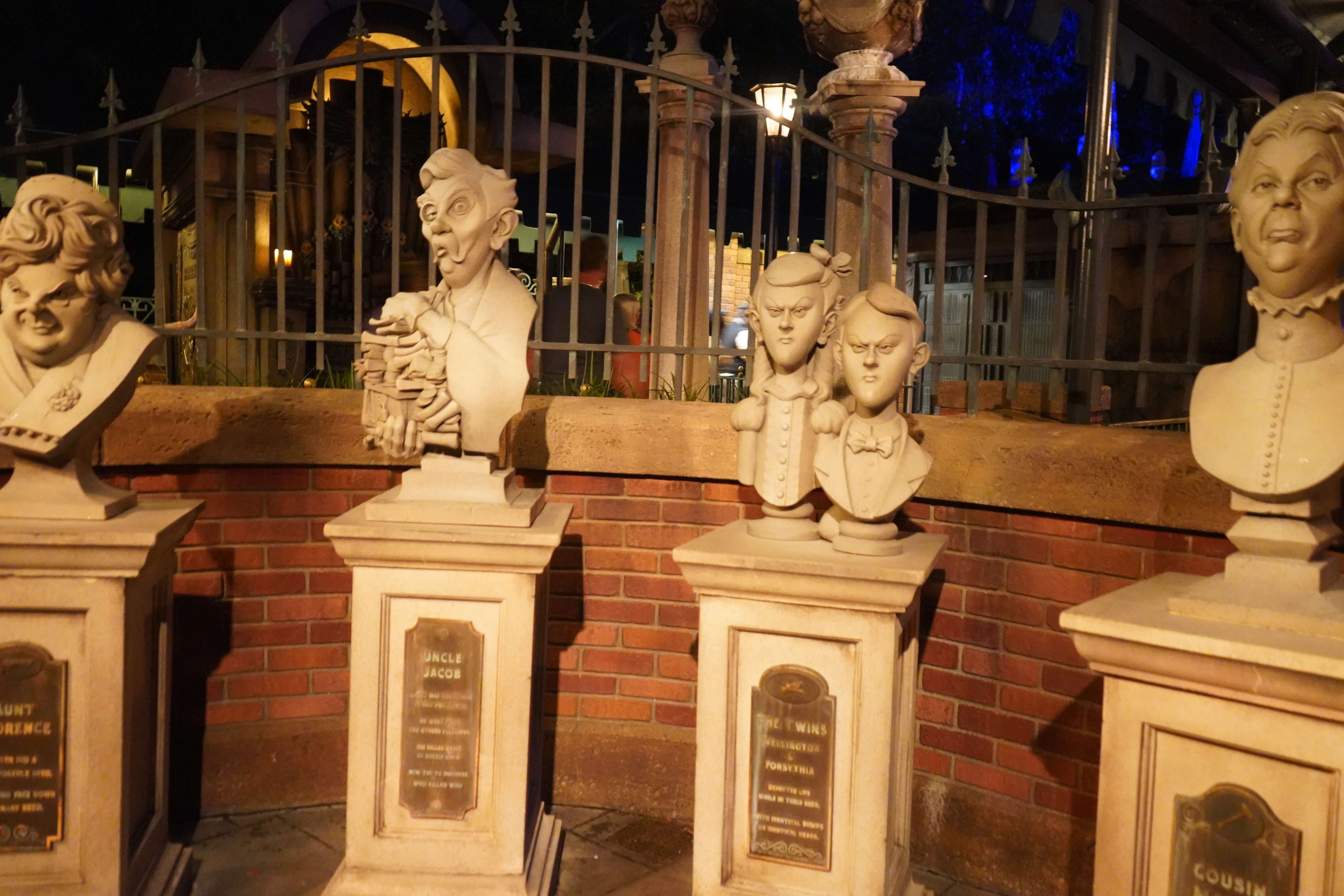 Haunted Mansion Statues in Magic Kingdom at Halloween