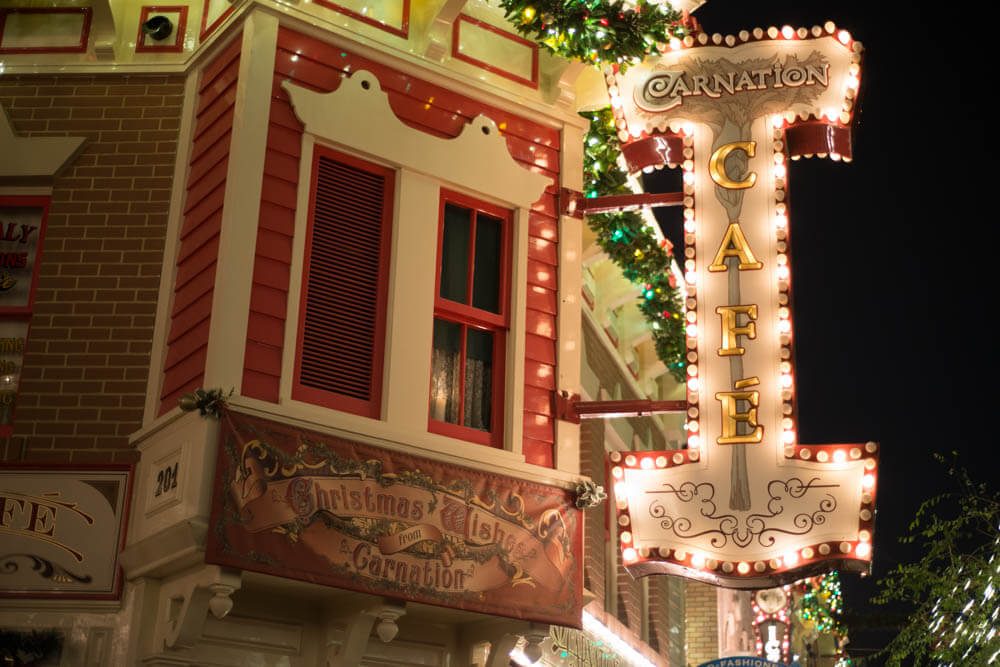 Christmas on Main Street - Carnation Cafe Decorations at Disneyland