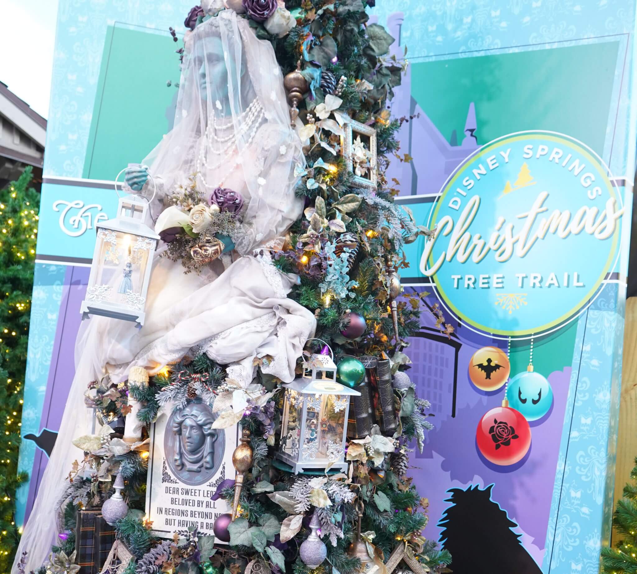 Haunted Mansion Bride in Christmas Tree Trail at Disney Springs