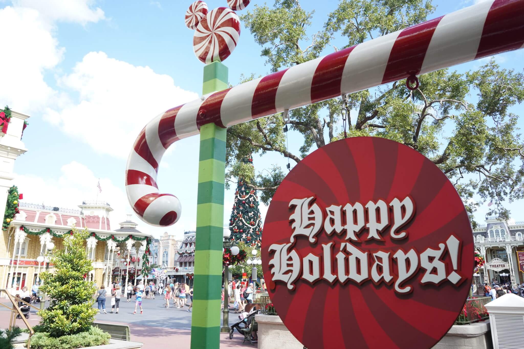 Happy Holidays Sign on Main Street in Disney World