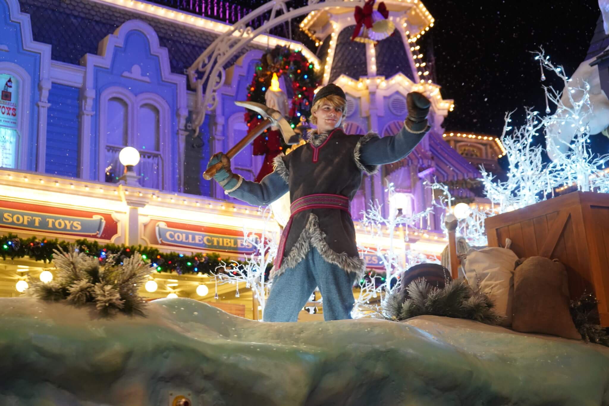 Kristoff from Frozen in Once Upon a Christmastime Parade on Main Street USA in Disney World