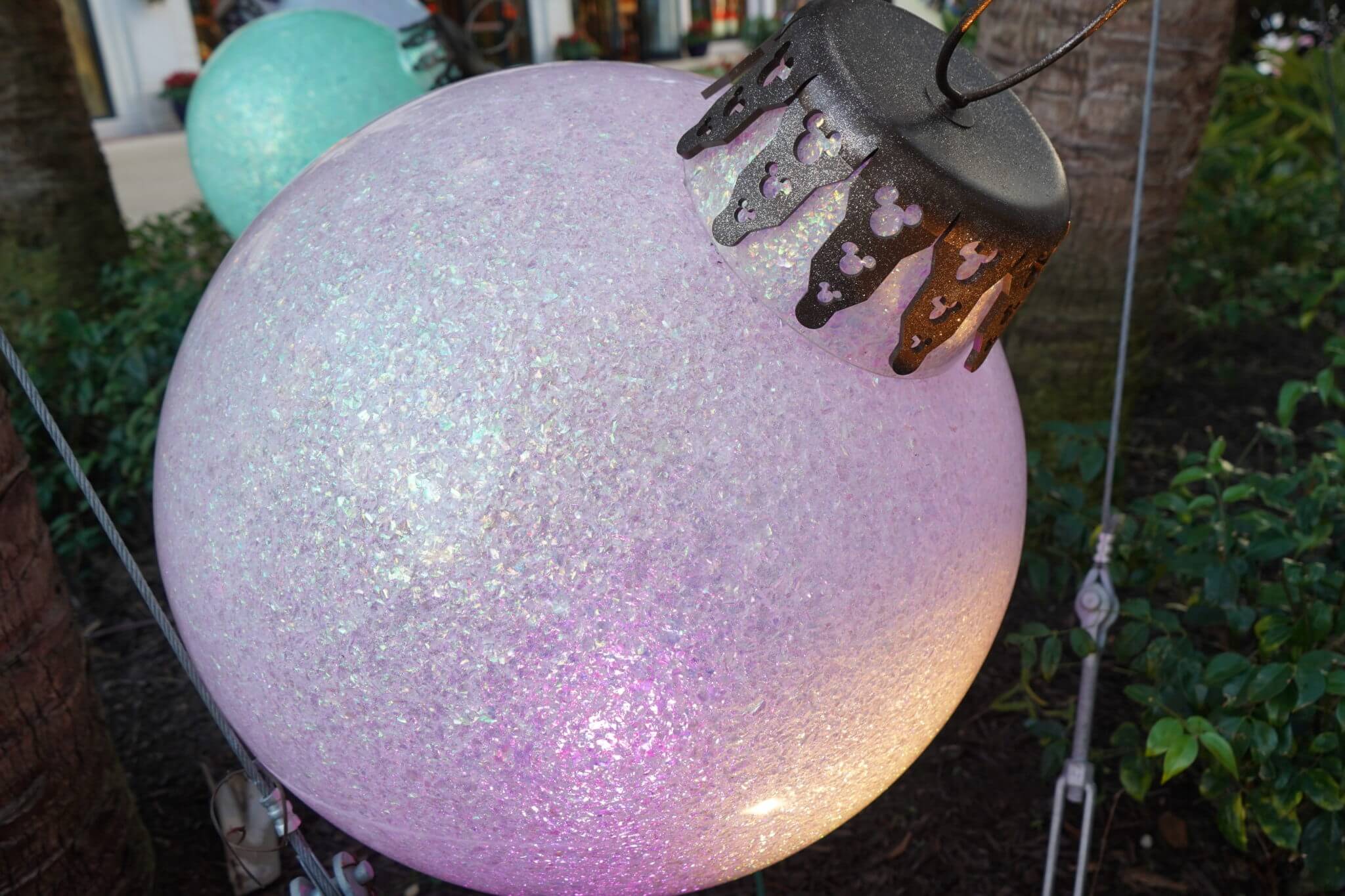 Hidden Mickey on a a giant ornament in Disney Springs Christmas Decorations