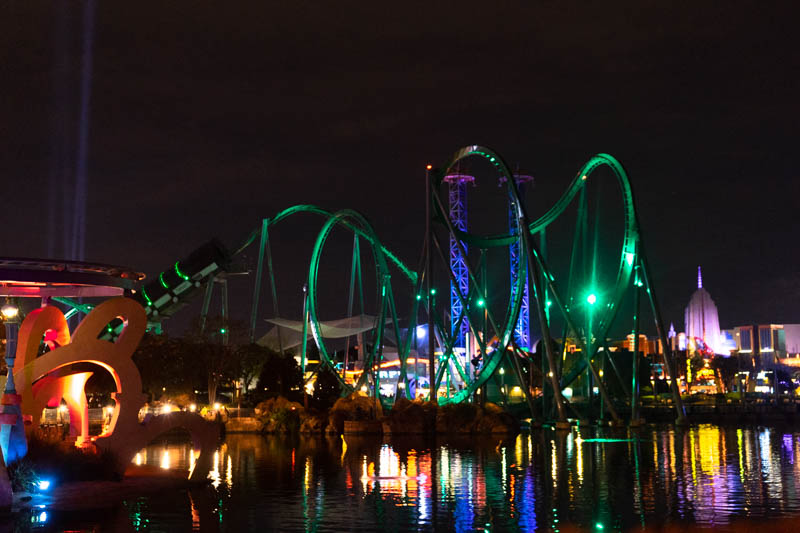 The Incredible Hulk Roller Coaster at night in Islands of Adventure - Universal Studios Orlando
