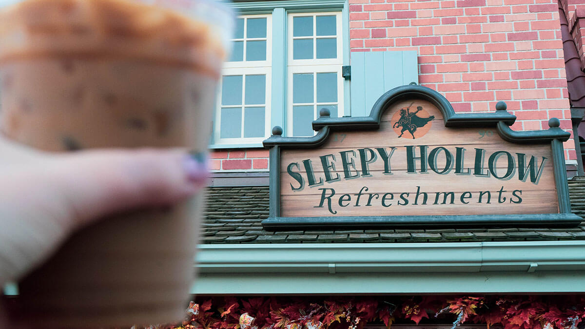Iced coffe in front of Sleepy Hollow Refreshments