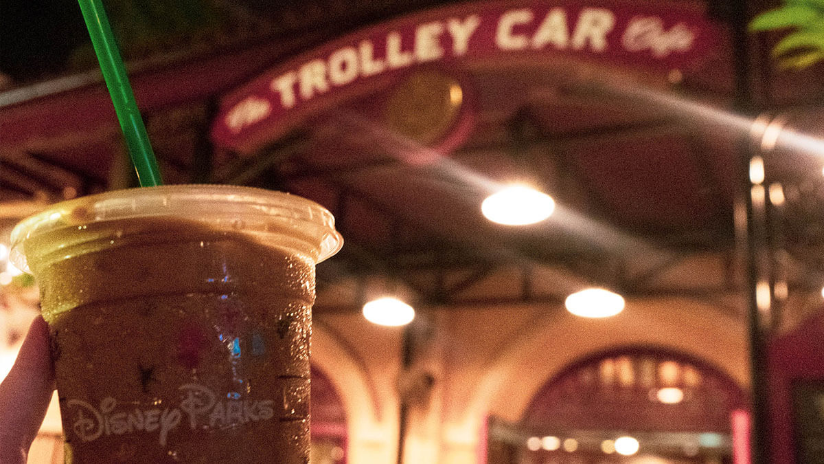 iced latte from trolley car cafe in hollywood studios